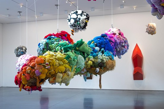 Artist Mike Kelley’s stuffed-animal installation “Deodorized Central Mass with Satellites” at the Perry Rubenstein Gallery in Los Angeles last fall.