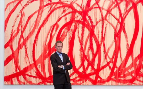 Director of the Tate Sir Nicholas Serota in front of 'Untitled (Bacchus) 2006-2008, Acrylic on canvas' by Cy Twombly Photo: Justin Tallis/PA