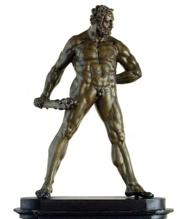 Lot 52. A BRONZE FIGURE OF HERCULES POMARIUS BY WILLEM DANIELSZ. VAN TETRODE (C. 1525-1580), THIRD QUARTER 16TH CENTURY On a later spreading ebonized wood plinth 15¼ in. (39 cm.) high; 21¼ in. (54 cm.) high, overall. Estimate: $1.5-2.5 million. Click on image to enlarge.