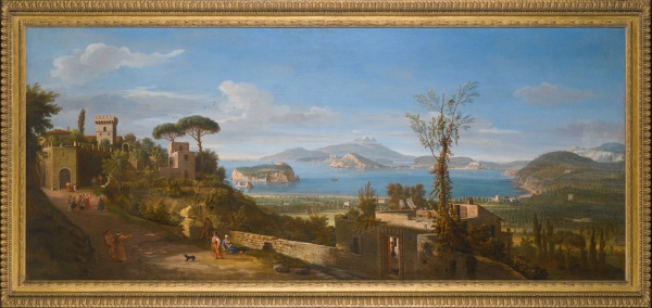 Lot 40. Gaspar van Wittel, called Vanvitelli AMERSFOORT 1652/3 - 1736 ROME A VIEW OF THE BAY OF POZZUOLI, NEAR NAPLES, TAKEN FROM THE EAST, LOOKING TOWARDS THE PORT OF BAIA, WITH THE ISLANDS OF NISIDA, PROCIDA AND ISCHIA oil on canvas 71 by 170 cm.; 28 by 67 in. Estimate: £800,000-1,200,000. Clic on image to enlarge.